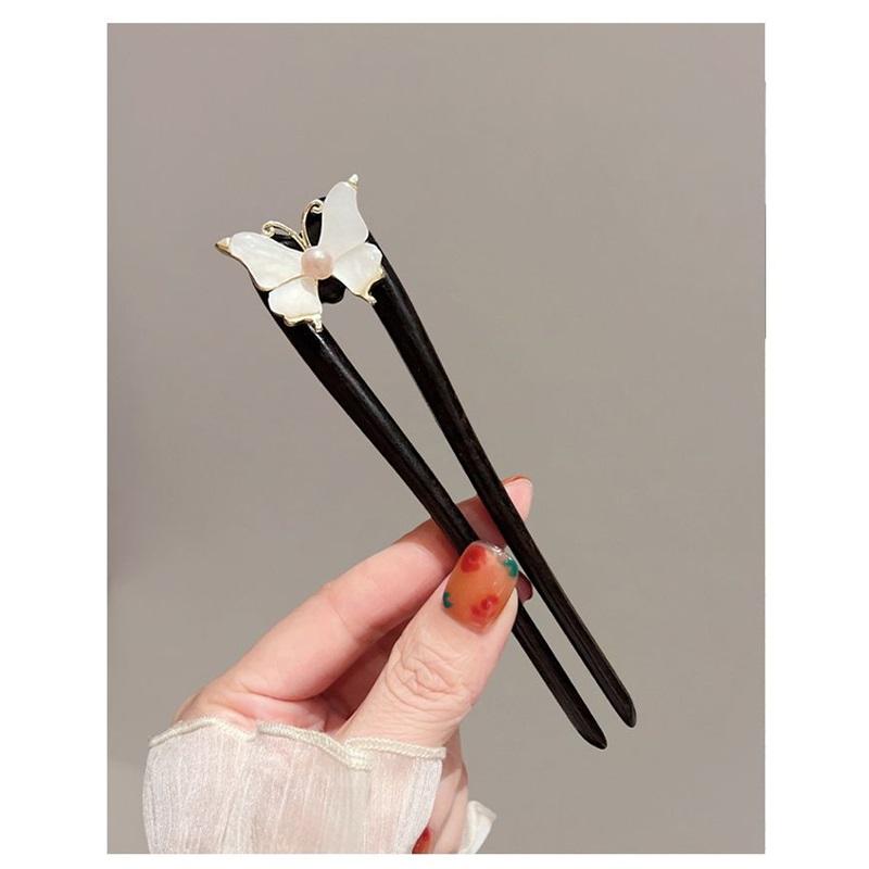 Sandalwood U Shape Hair Stick Retro Chinese Style Butterfly Hairpin Elegant Women Hair Accessories
