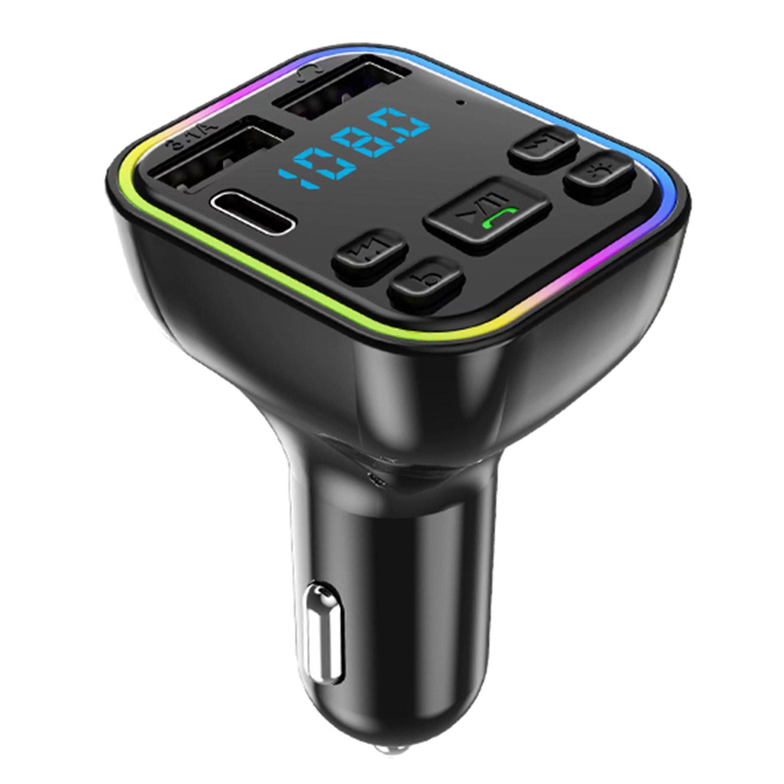 

Автомобильный FM-передатчик Bluetooth 5.0 PD Type-C с двойным USB 3.1A, быстрое зарядное устройство, цветной окружающий свет, громкая связь, MP3-модулятор
