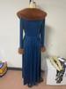 Women's Long Sleeve Maxi Velvet Dress with Fur Collar Coat