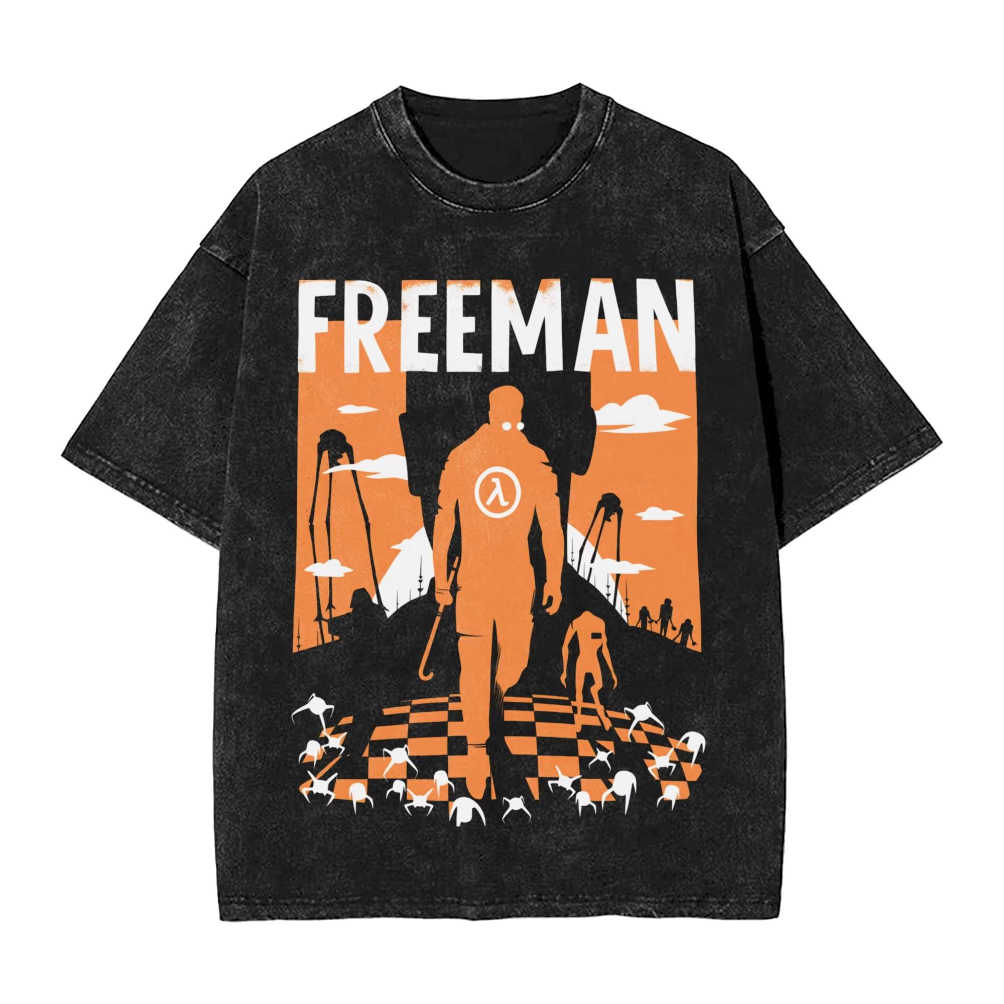 

Classic Shooting Game Half Life Graphic Print Vintage Washed TShirt Unisex Women Harajuku Style Top Oversize Cotton Summer New Tee M
