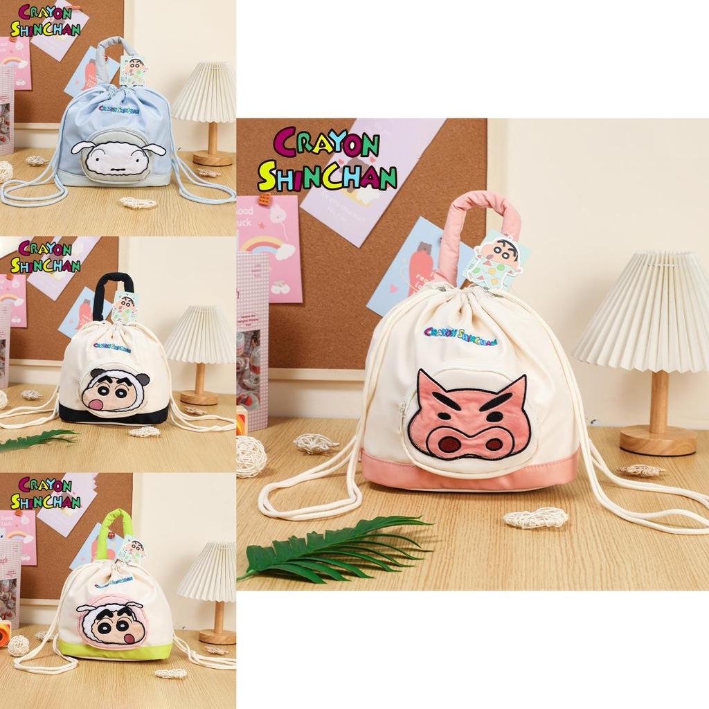 Adorable Crayon Shinchan Plush Drawstring Backpack Featuring Shinnosuke And Friends