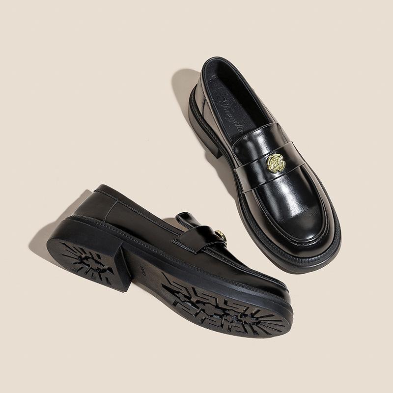 

Туфли на плоской подошве из натуральной кожи Yuexinwang для женской обуви Huizhou Su Yinyin, такие же туфли, маленькие золотые монеты, универсальные черные британские кожаные туфли 34 чёрный