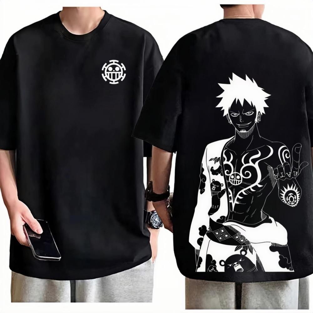 One Piece Trafalgar Law TShirt Unisex Oversized Anime Graphic Print Crew Neck Pure Cotton Streetwear Fashion Tops For Men Women