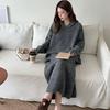 Autumn and Winter 8% Wool Thickened Hooded Lazy Sweater Mid-length Skirt Two-piece Fashion Knitted Women's Suit