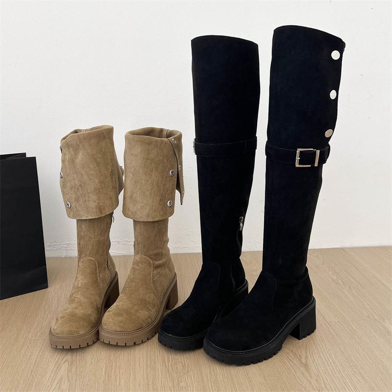 Retro slim little man over the knee thick heel boots women's 2025 new summer fat mm tall thick-soled long boots