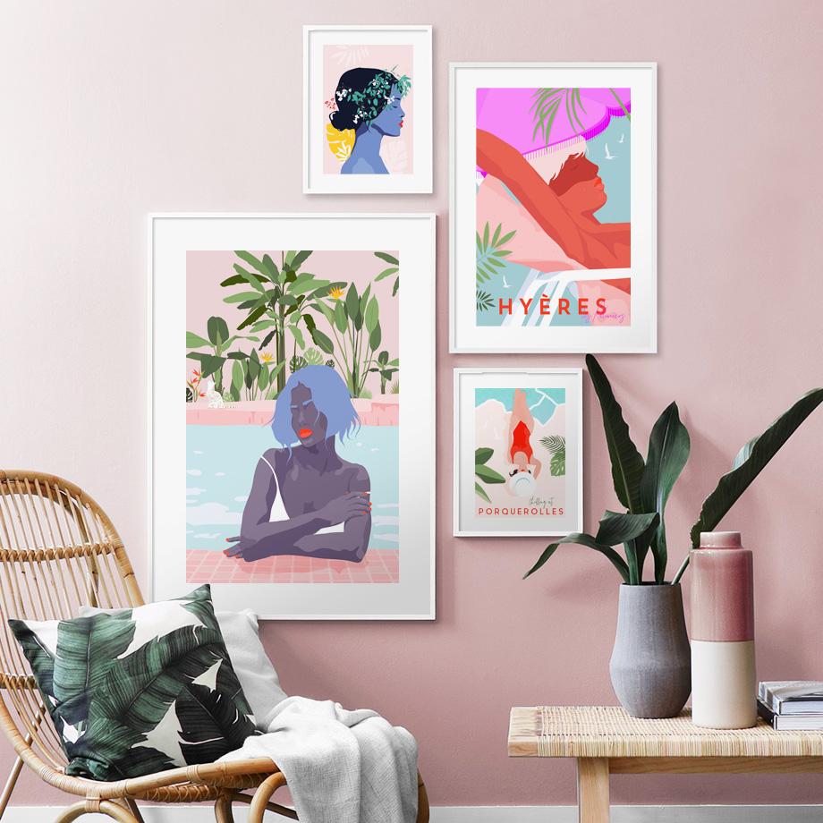 

Картина Винтажный плакат и принт Стена для гостиной Декор Минималистичные фигуры Пляжный лист Растение Настенное Искусство Холст