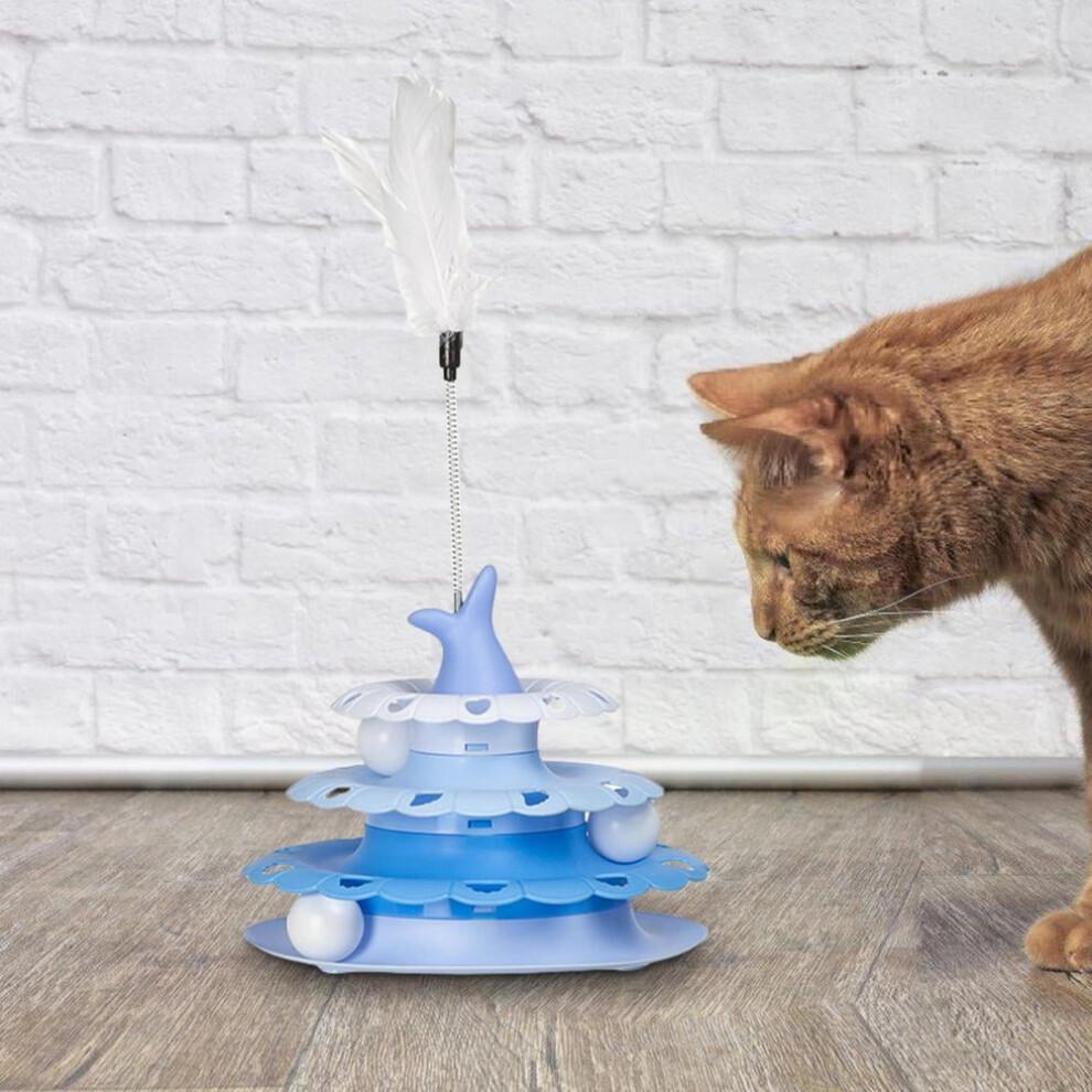 Cat Toys for Indoor Cats Pet Cat Turntable with Teaser Stick Kitten Roller Interactive Track Balls Tower for Hunting Exercising Indoor Play Greater