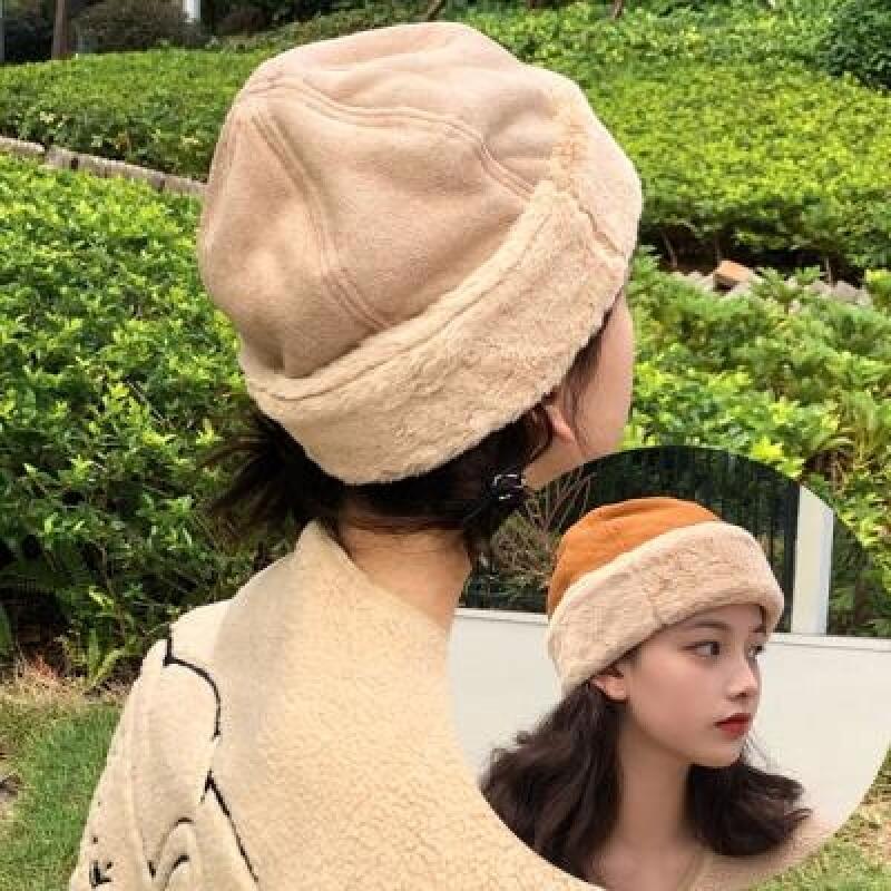 Milku Women s Suede Winter Fur Beanie Hat Beige