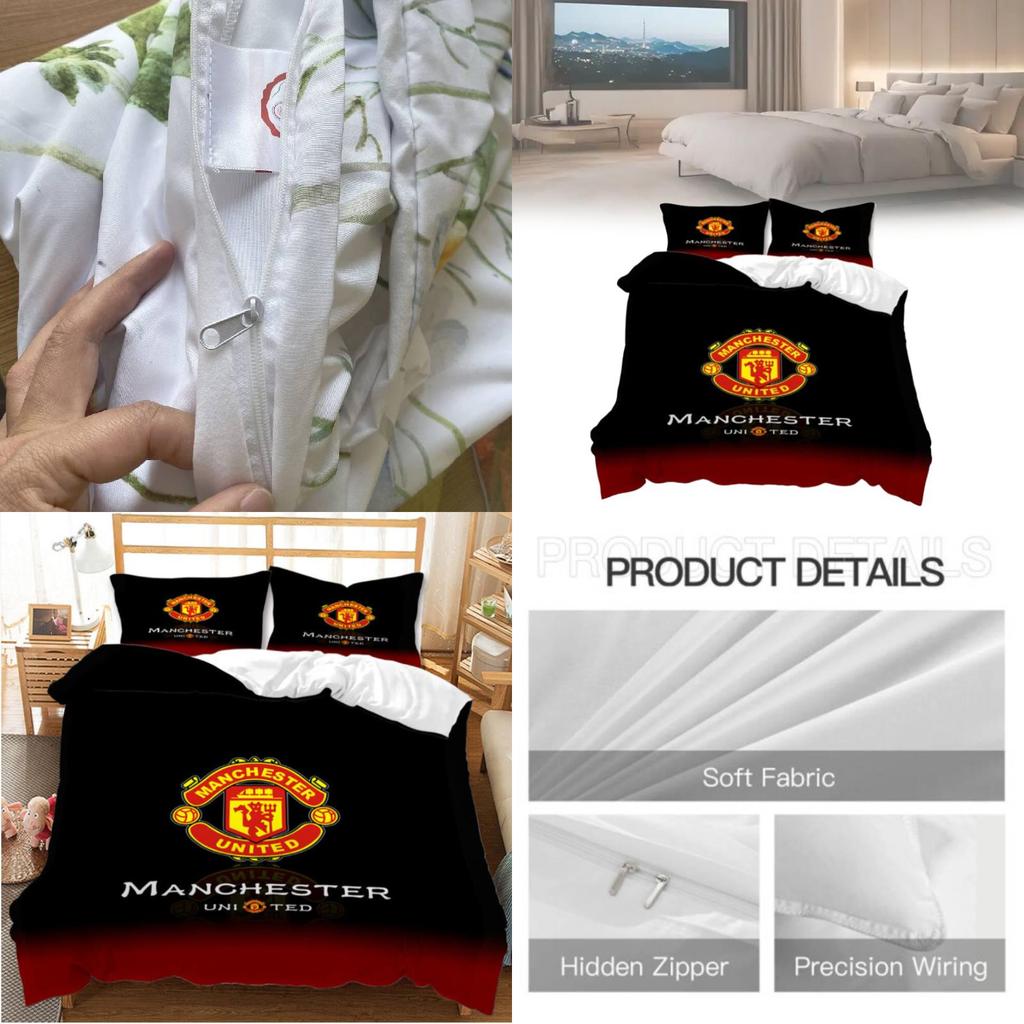 Manchester United Bedding Set With Soft Polyester Fabric For Fans Bedroom Decor