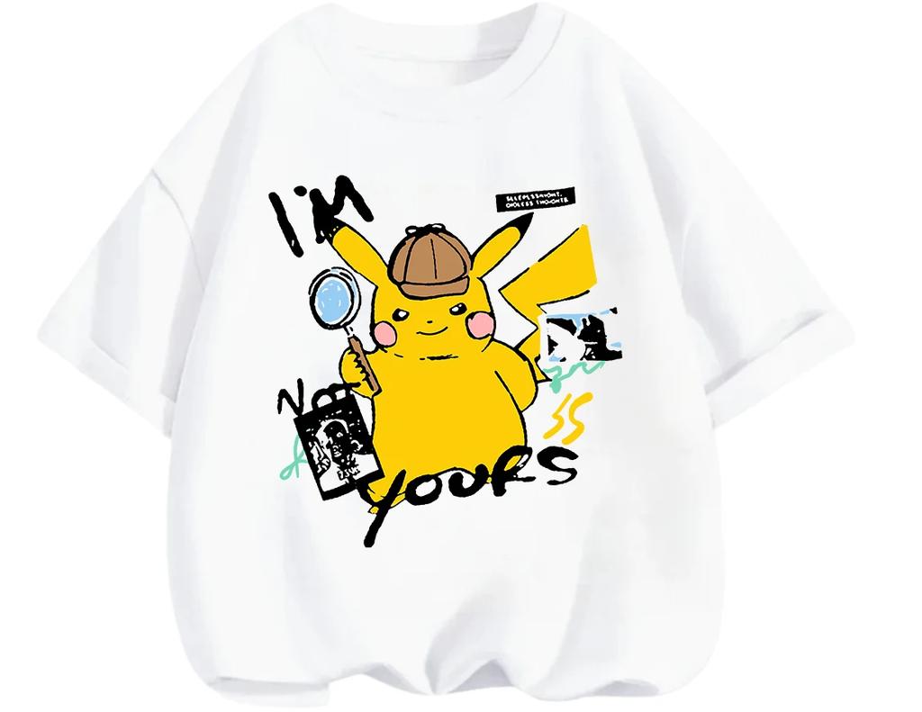 Breathable Summer Short Sleeve T Shirt Pikachu Casual Leisure Style Classic Cartoon Design For Children 3 To 14