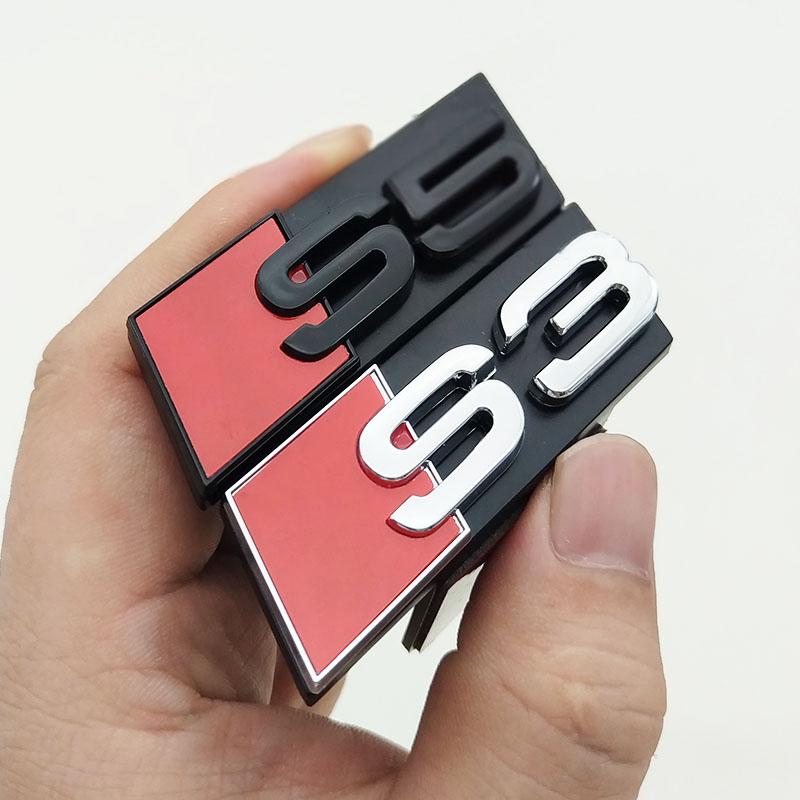 For c11 RS3 3D ABS Chrome Black Logo S3 S4 S5 S6 S7 S8 Emblem Car Front Grill Badge For c11 S 3 4 5 6 7 8 Auto Styling Accessories