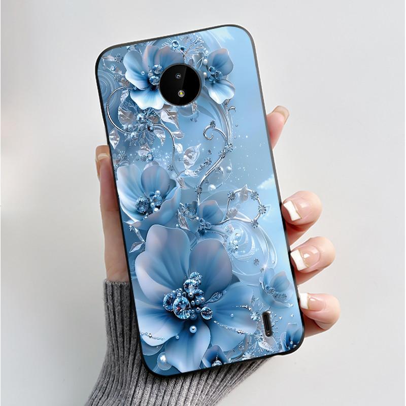 For Nokia C10 C20 C20 Plus Phone Case Luxury Fashion Butterfly Flowers Black Soft TPU Full Protective Cover For NokiaC10 Casing