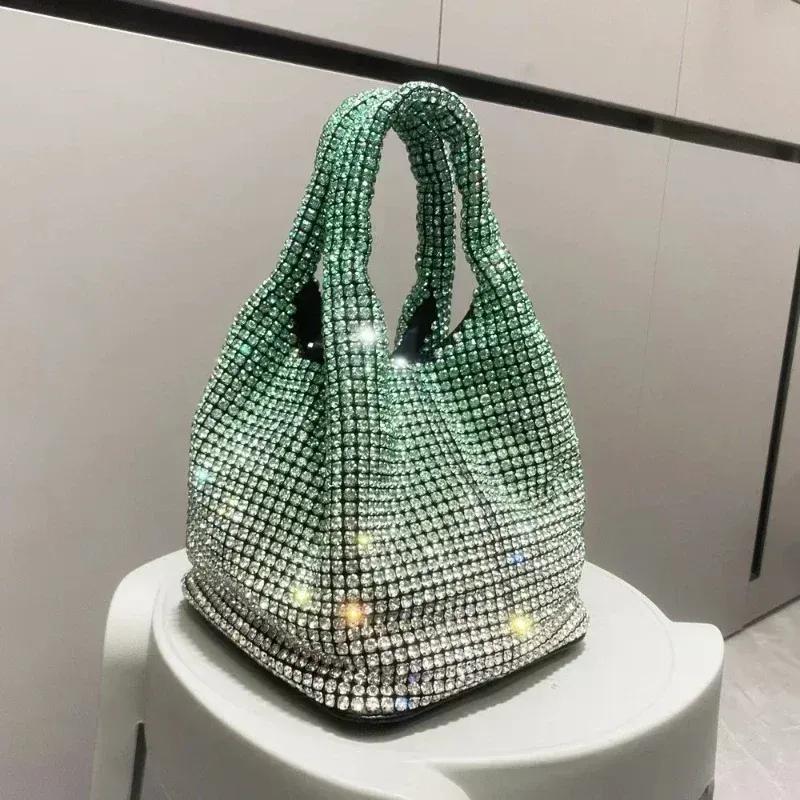 Rhinestone-Filled Bag Women'S Diamond-Studded Dinner Bucket Bag Rhinestone-Studded Chain Bag Shiny Hand-Held Crossbody Bag