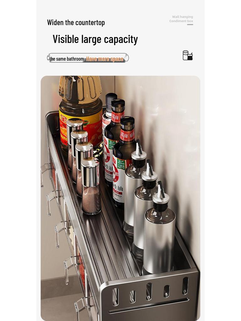 Bomclap Scaffale Portaspezie 2 Pezzi Per Cucina, Organizer Metallico A 3 Livelli Inclinato, Da Parete O Da Appoggio, Nero - 3