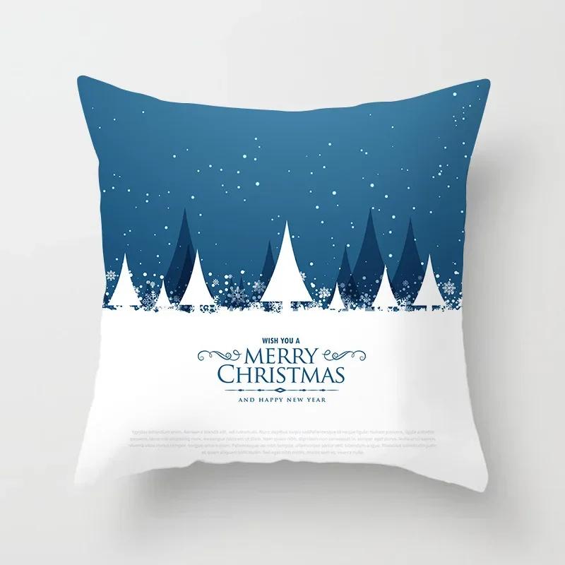Decor acasă Crăciun fulg de zăpadă albastru Crăciun Fericit Moș Crăciun imprimeu poliester husă de pernă față de pernă funda de almohada
