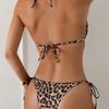 Skinny halter new bikini split drawstring strap sexy leopard print swimsuit women's