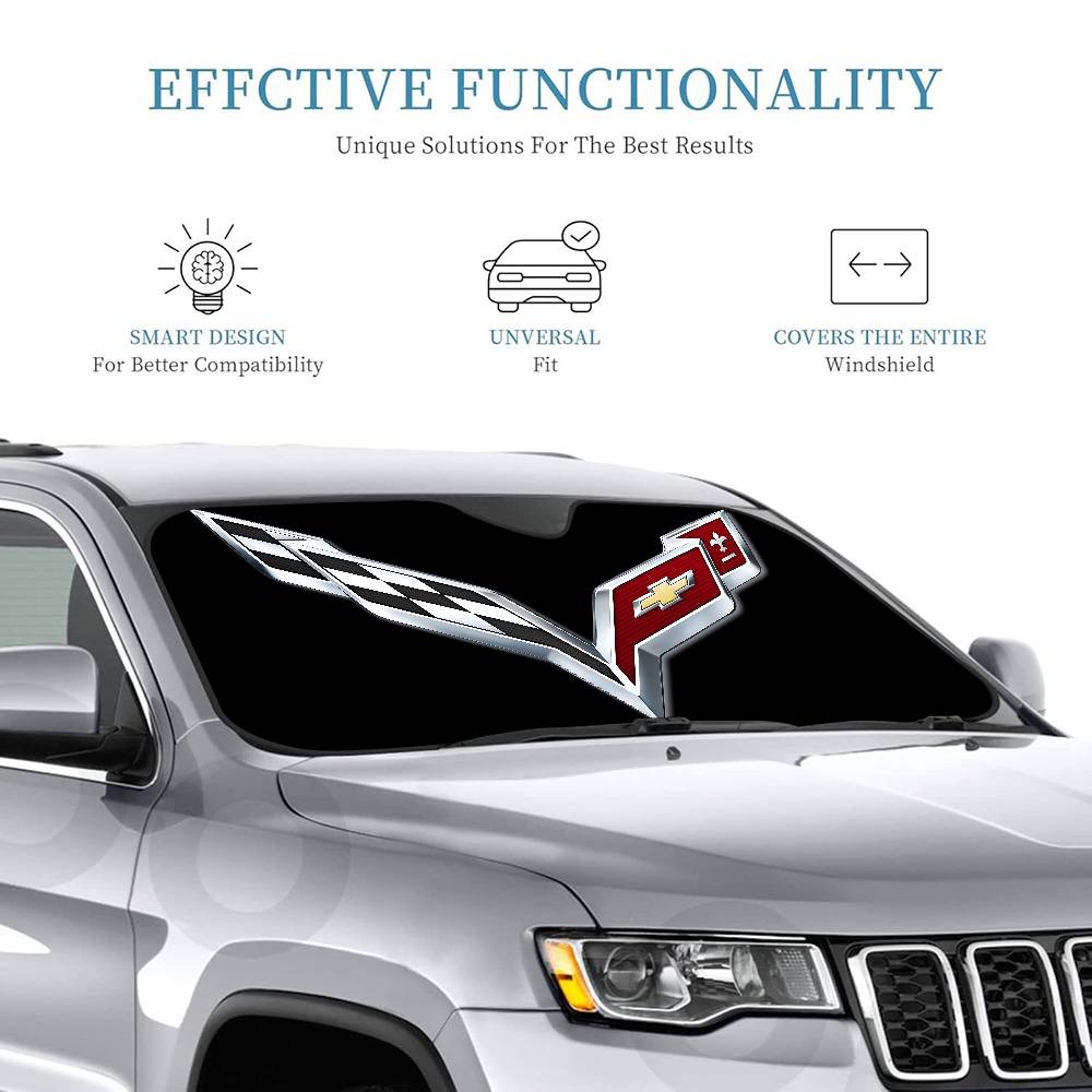 C-Corvette Novelty Car Front Windshield Sunshade 70x130cm Cartoon Foils Car Window Windscreen Cover