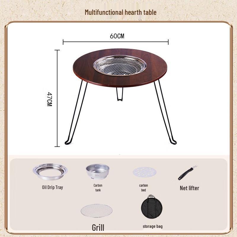 OEING Portable Smokeless Charcoal BBQ Grill & Folding Tea Table Standard