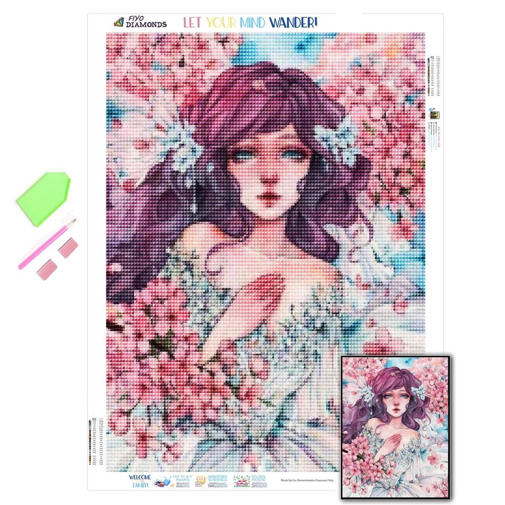 Diamantstickerei Blume und Mädchen Voll Quadrat Neuankömmling 3D DIY Diamantmalerei Aquarell Pfirsichblüte Landschaft Bild von Strass Wandkunst