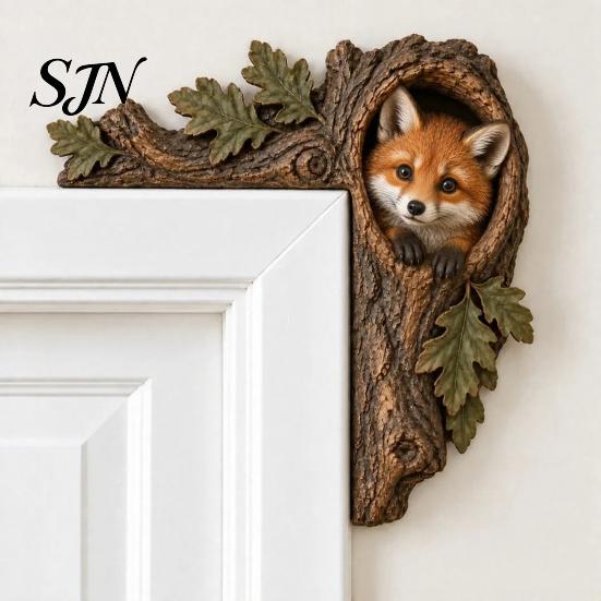 Chipmunk Shelf Sitter 2Pcs Tree Hollow and Animal Wooden Door Topper, Rustic Forest Style Decorative Country Decor for Windowsills Corner Decor,