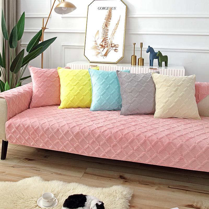 Cuscină de canapea simplă, de culoare uni, pluș, prosop pentru brațul canapelei în formă de L, husă de canapea nordică, față de pernă modernă antiderapantă pentru patru sezoane
