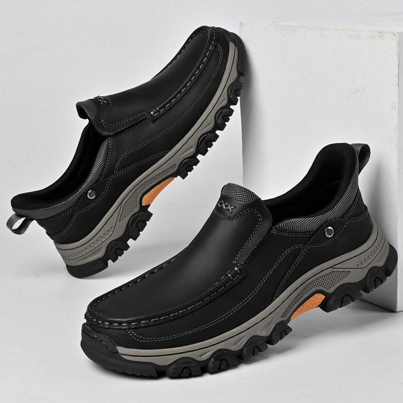 Men's Spring Loafers - Outdoor Casual Hiking, Thick Sole, Wear-Resistant, Slip-On Leather Shoes