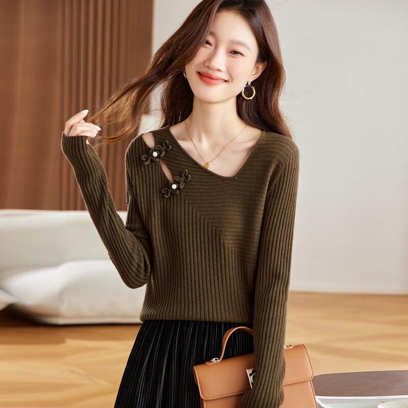 

Women s Srcr 100% Wool Ribbed V-Neck Sweater XL