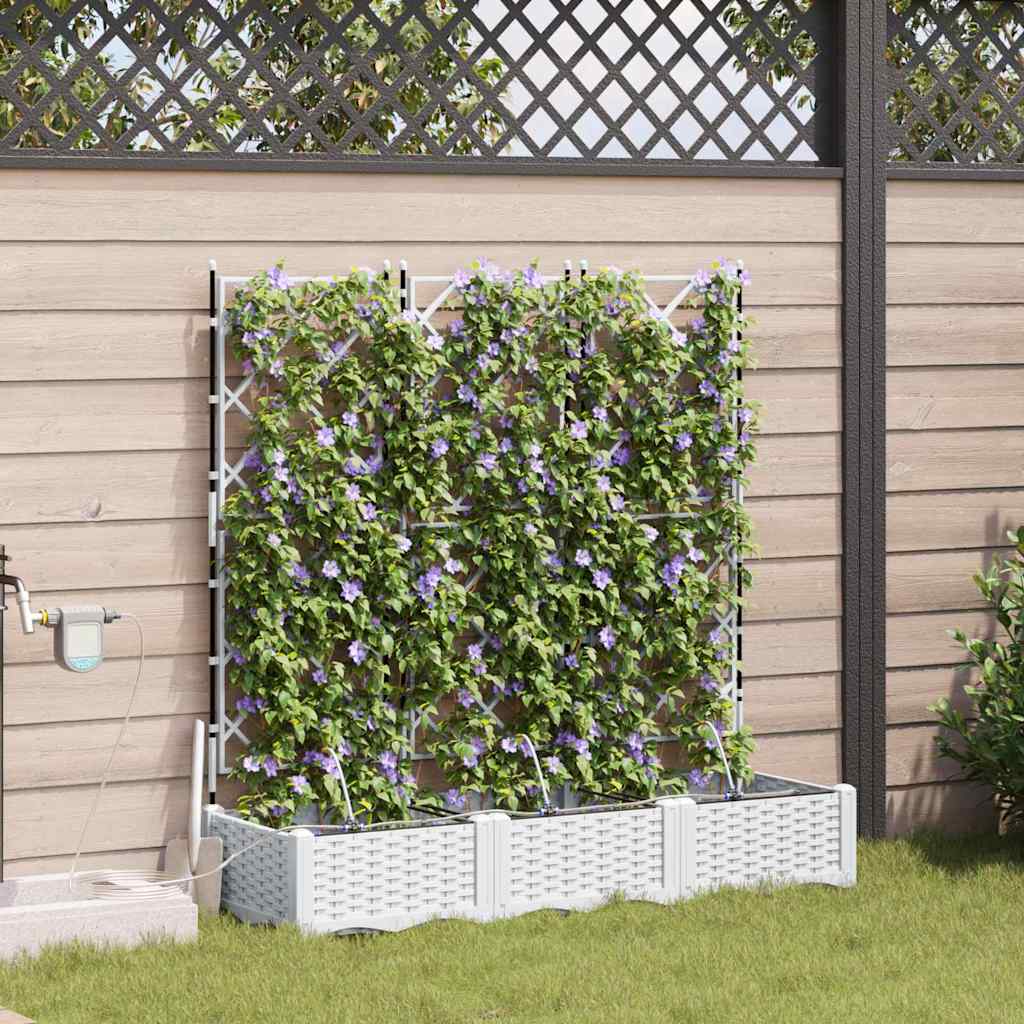 Garden Planter Set 3 Pcs White 120 X 40 X 126 Cm Plastic