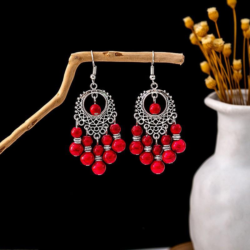 Elegant Bohemian Tassel Stud Earrings - Retro Ethnic Dangle Design