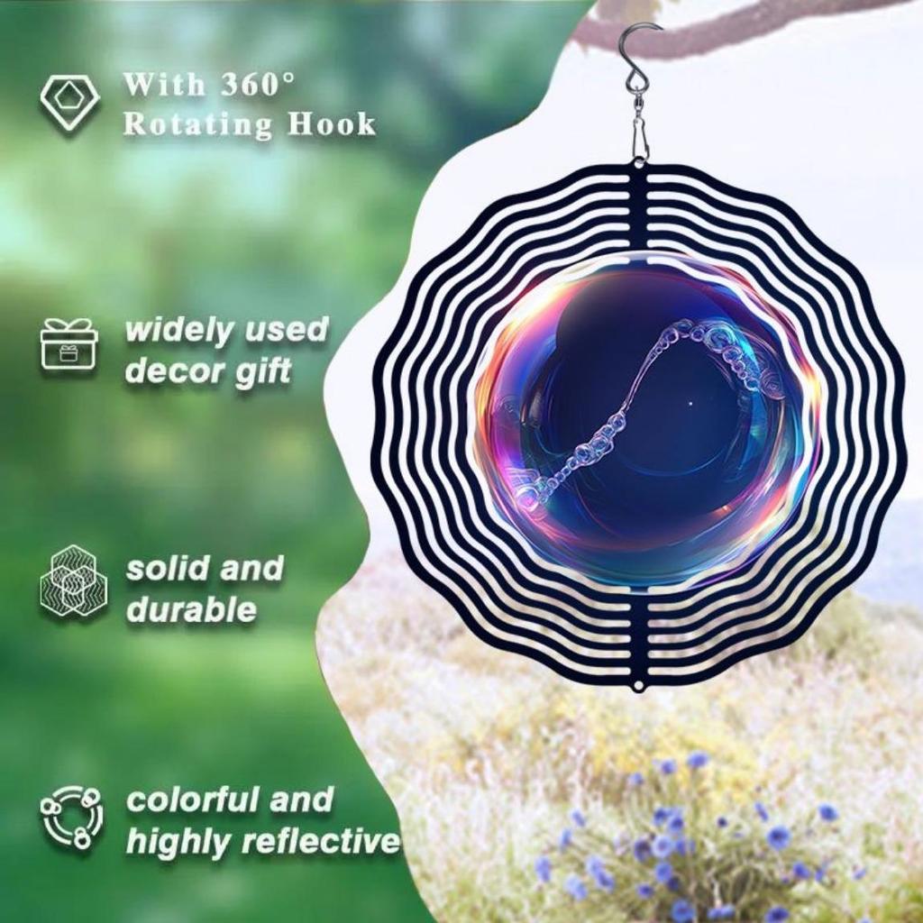 Hanging Wind Chime with Deep Sea Pearl Pattern Metal Wind Direction Gyro for Outdoor Garden Patio Indoor Decor Festival Gift