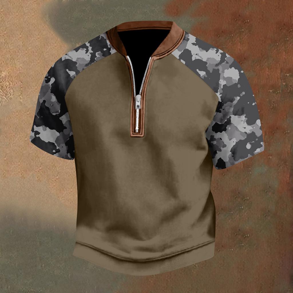 Pánské ležérní tričko s polovičním zipem, krátký rukáv