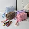 Large Capacity Plush Cosmetic Bag Leopard Print Pattern Travel Cosmetic Case  Cosmetics Storage
