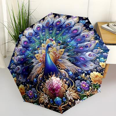 Beautiful Peacock and Animal Utomatic Folding Umbrella: Compact 8-rib Design For Outdoor Daily Compact Umbrella Perfect Gift For Friends And Family
