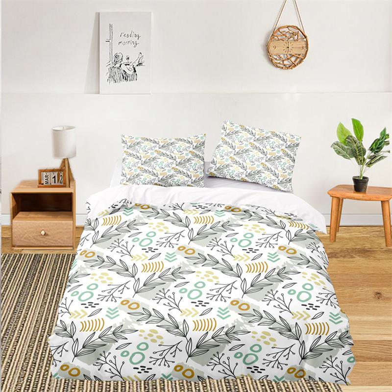 Fresh Botanical Floral Bedding Set Queen Size For Kids Adults Farmhouse Style Leaves Flower Branch Duvet Cover Pillowcases Decor