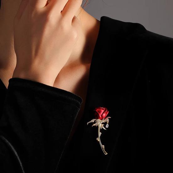 Rose Brooch 3D Design Multi-Functional Lapel Pin Safety Pin for Suits Shirts Bags Scarves Durable Alloy Romantic Red Rose Gift