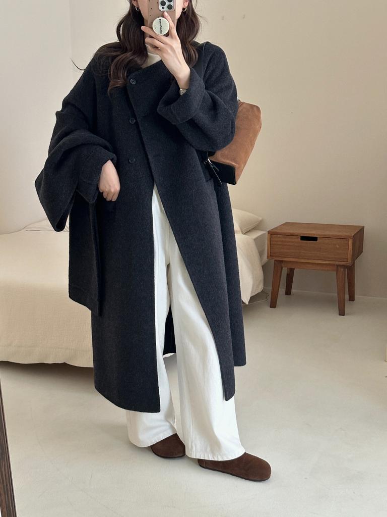 Loose version H version with scarf Loose double-sided wool coat, long thickened warm simple woolen coat
