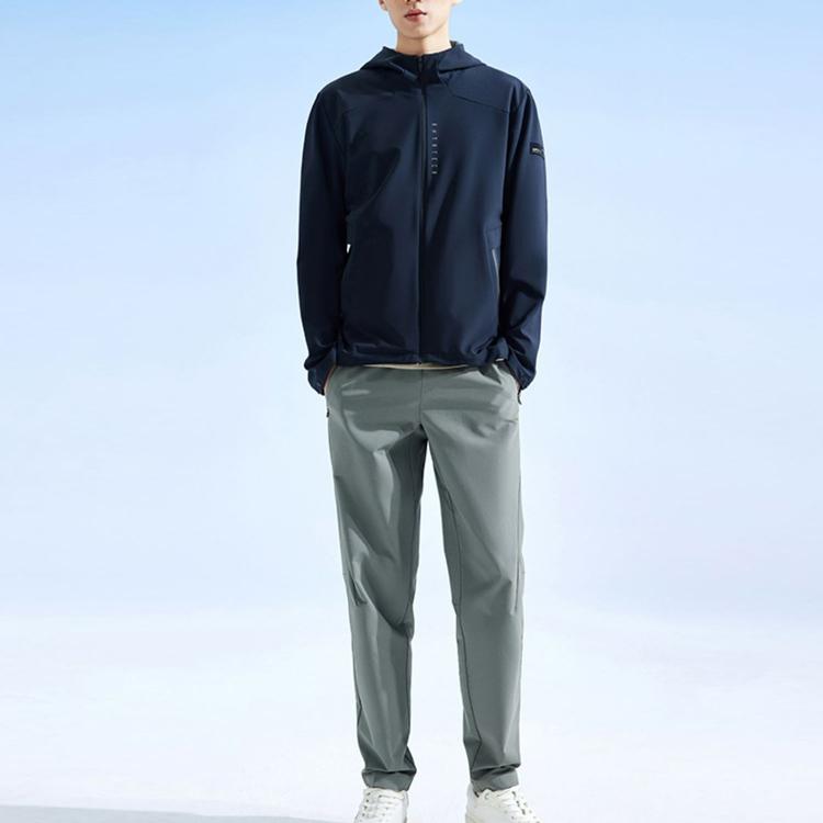 Anta Solid Color Zip Hooded Long Sleeve Jacket Men Jackets Black 152337608-2