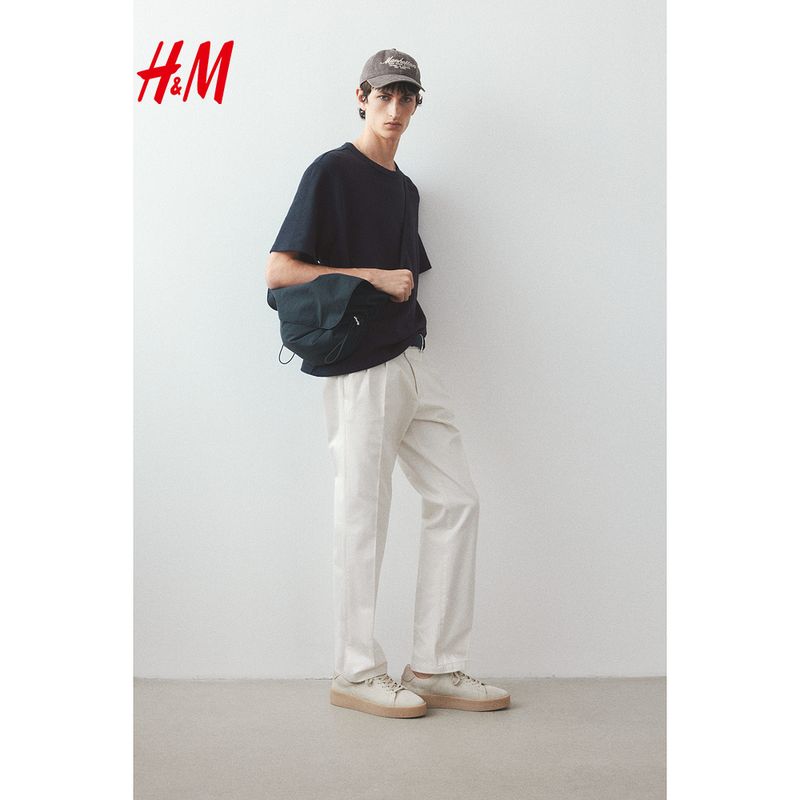 

HM Men s Clothing Women s t-shirt 2025 Summer New Heavy Fashion Trendy round Neck Waffle Short sleeve 1263914 Navy blue 165/84