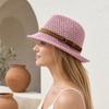 Summer Sun Protection Jazz Hat, Hand-Knitted Breathable Mesh Hat, Hand-made Hollow Braided Hat with Belt Decor