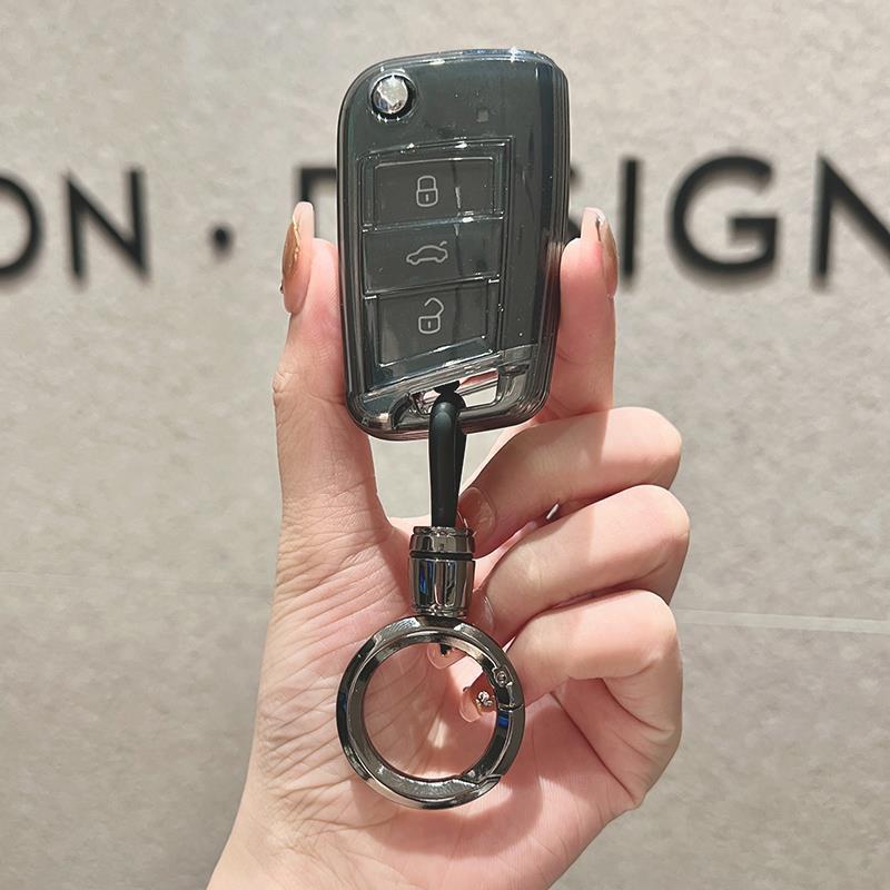 Transparent Black Key Cover for FAW-Volkswagen Jetta VS5/VS7 - Simple Design