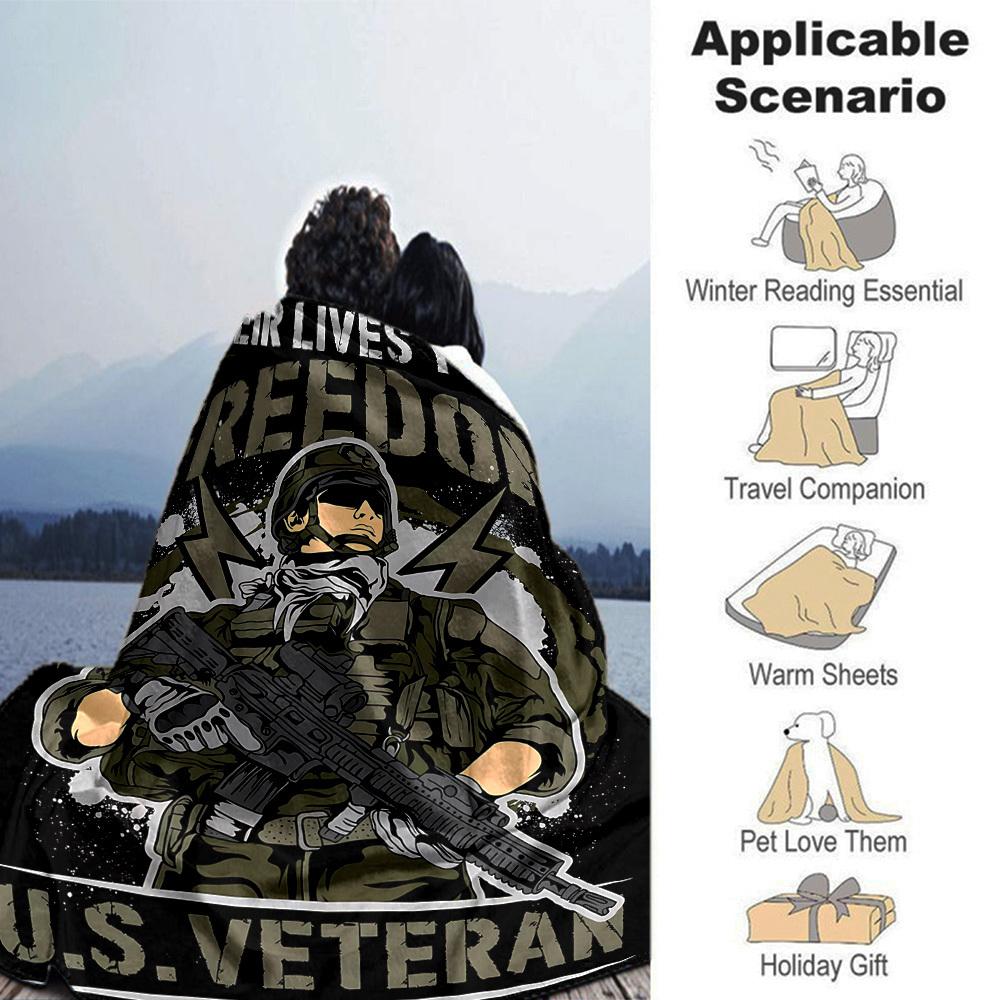 1pc THEIR LIVES YOUR FREEDOM U.S.VETERAN Throw Blanket Soft Flannel, Cozy All Season Polyester Perfect for Home, Office