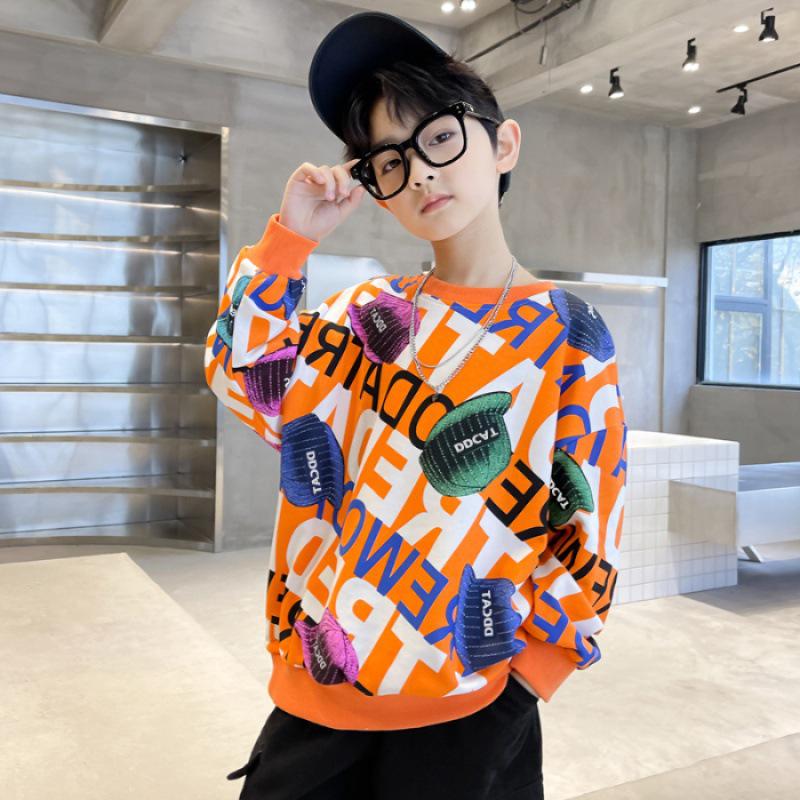 

2023 Модный корейский свитер-пуловер для мальчиков на весну/осень — детский топ среднего и большого размера 170 cm оранжевый