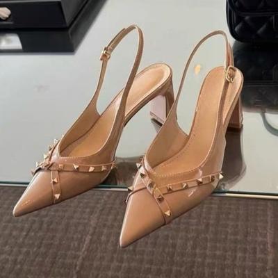 Rivet One Strap High Heels Women's Summer New Block Heel Pointed Toe Sexy Senior Non-Tired Foot Wrapped Head Sandals