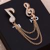 Unisex Rhinestone Musical Note Chain Tassel Brooch Pin Lapel Badge Shawl Jewelry