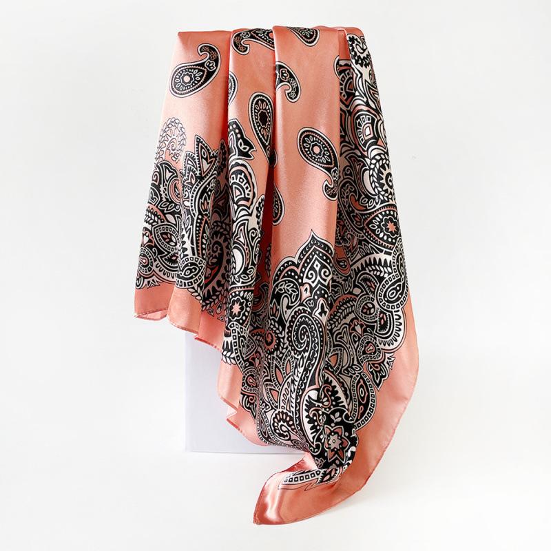 Cashew Flower Silk Scarf, 90cm Headscarf, Classic Printed Silk Scarf, Women’s Satin Square Scarf, Shawl 90x90cm