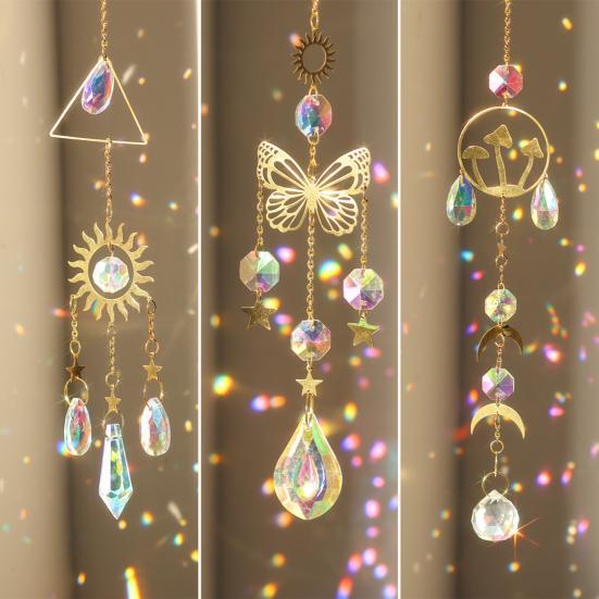 Faux Crystal Sun Catcher Decoration Butterfly Mushroom Moon Star Sun Hanging Ornament Indoor Outdoor Home Office Garden Window Hanging Pendant