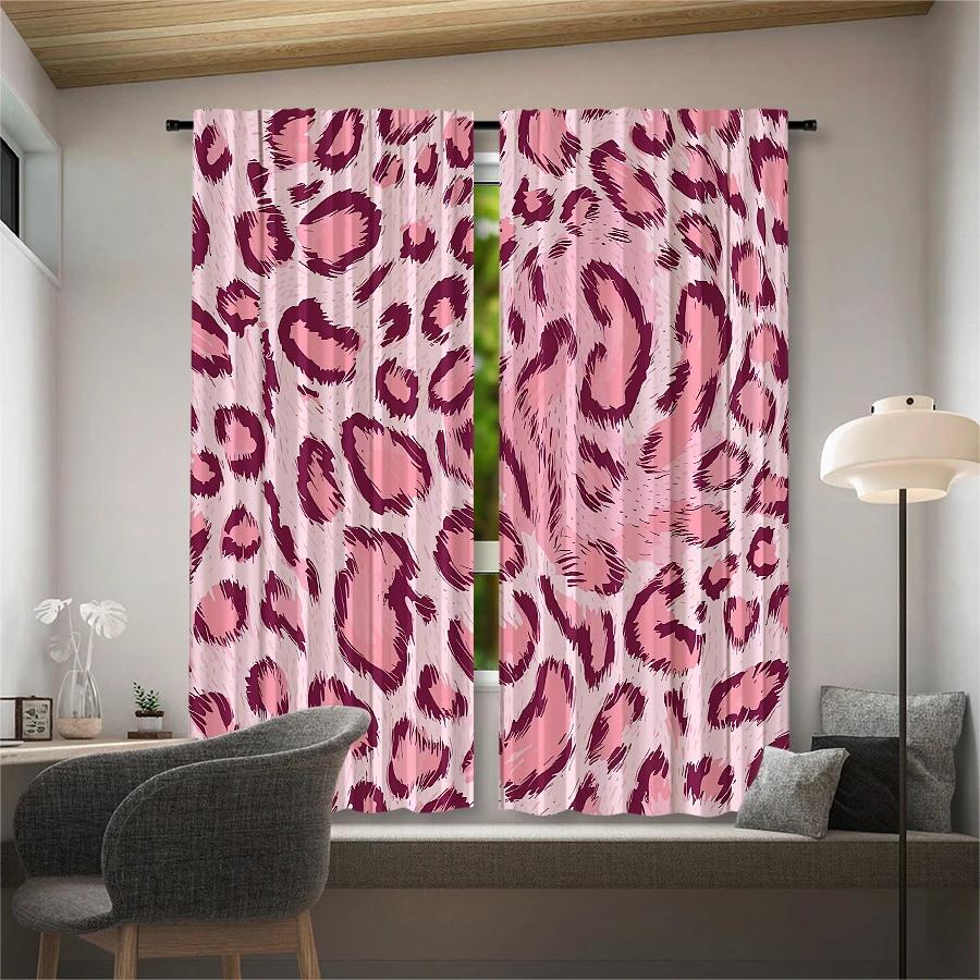 Pink Animal Hair Printed Curtains Pole Bag Bedroom Living Room Daily Home Decoration Curtain Polyester Ideal For