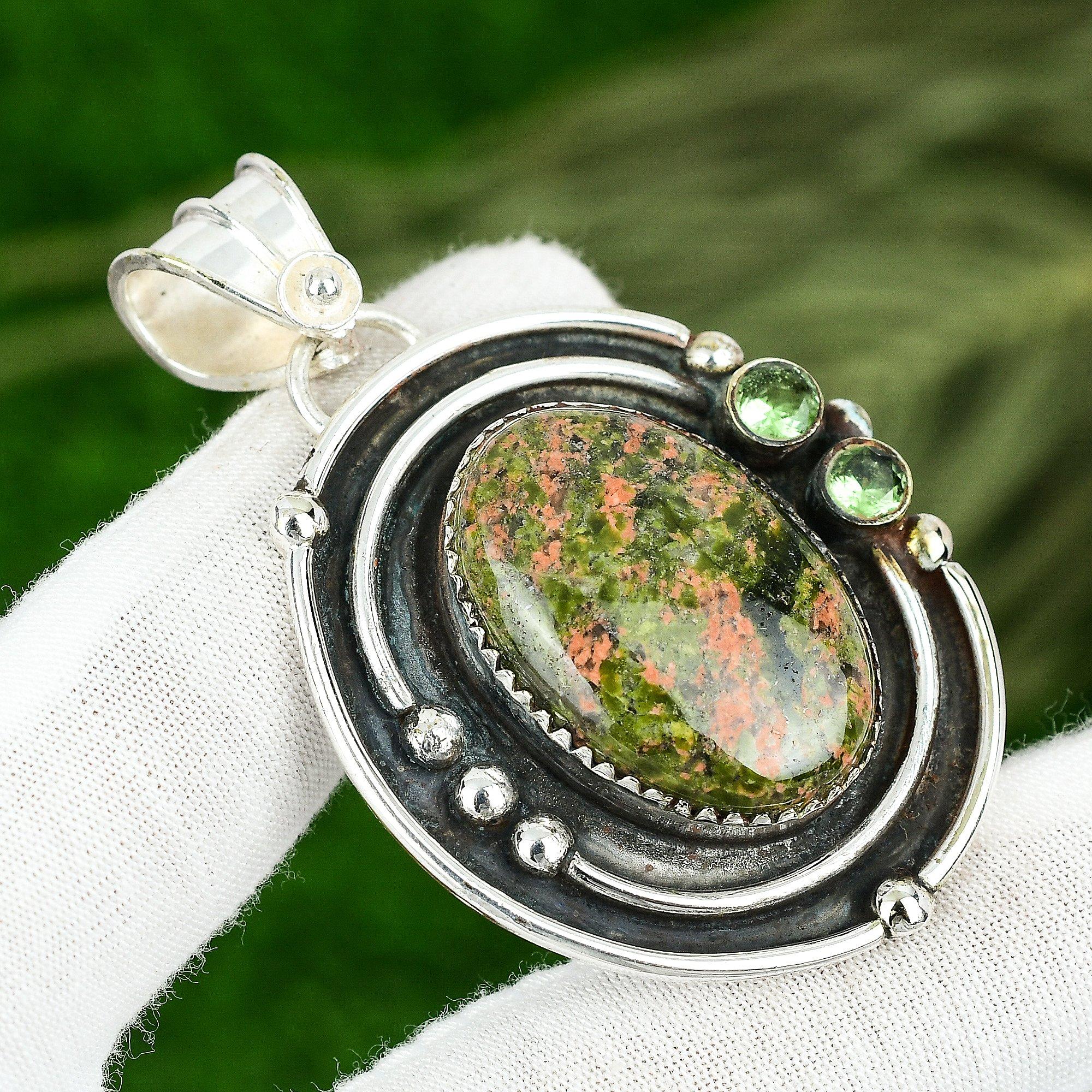 

Mothers day Sale Unakite Gemstone Apatite Ethnic Pendant Jewelry Sterling Silver