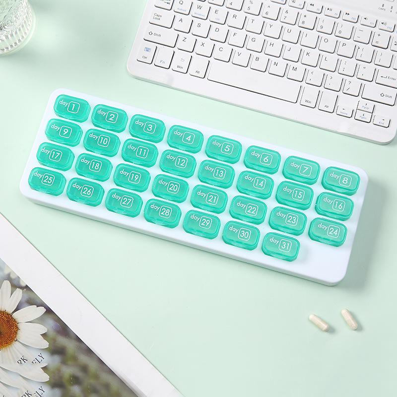 31-Compartment Waterproof Keyboard-Style Pill Organizer, Removable Dividers, Monthly Portable Storage