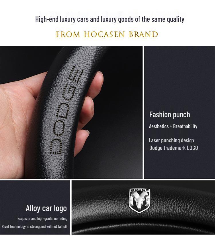 Genuine Leather Steering Wheel Cover for Dodge: Journey, Caliber, Avenger, Ram, Sebring, Challenger